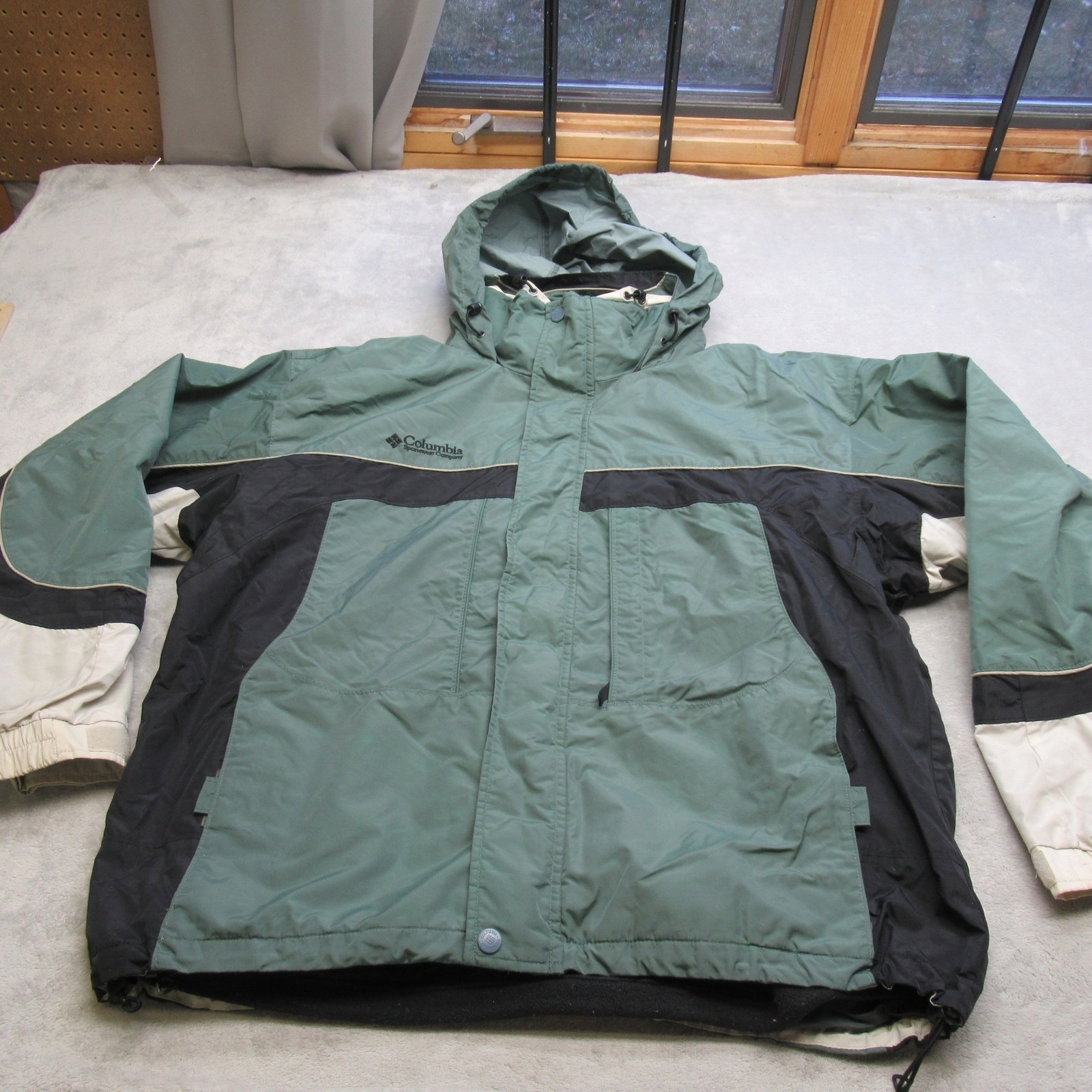 Columbia Jacket Mens Xl Green Interchange Waterproof Hooded Full Zip 3in1 Shell